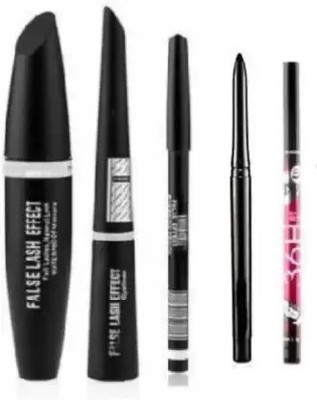 Fleeto ZOVLY Kajal & 3in1 Eyeliner , Mascara , Eyebrow Pencil & High Quality Waterproof Liquid-Eye Liner 36H (5 Items in the set)(5 Items in the set)