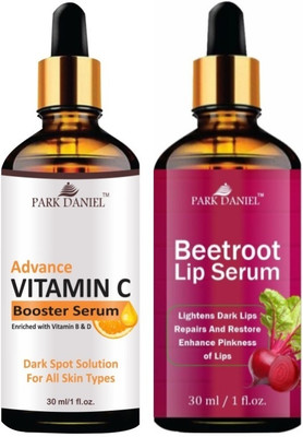 PARK DANIEL Advance Vitamin C Booster Serum & Beetroot Lip Serum (Inhance Pinkness of Lips) - Combo Pack (Each, 30ml)(2 Items in the set)