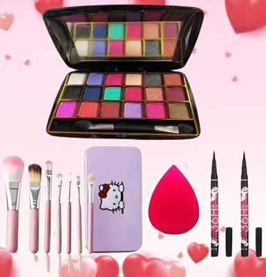 Trendy styler 18color Makeup EYeshadow With 7pc brush And 36h eyeliner ANd blander(11 Items in the set)