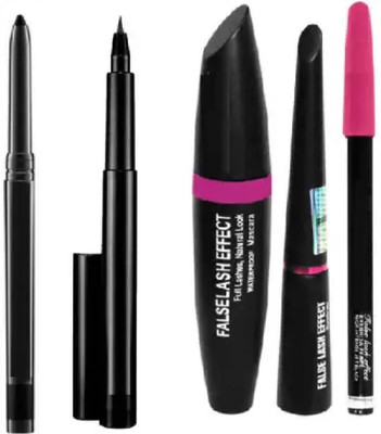 Vagons Smudge proof Makeup Beauty Kajal & High Quality Waterproof Liquid-Eye Liner 36H Black & 3in1 Eyeliner , Mascara , Eyebrow Pencil(5 Items in the set)