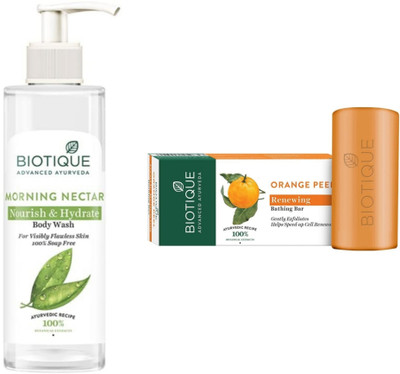 BIOTIQUE Morning Nectar Body Wash 200 ML & Orange Peel Soap 150g(2 Items in the set)