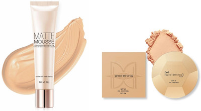 Luipui Premium Matte Mousse Liquid Foundation & Whitening Oil Control Makeup Compact Powder(2 Items in the set)