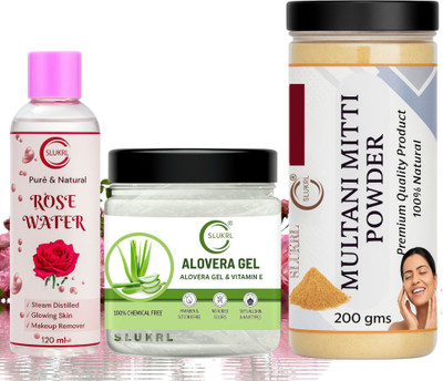 slukrl Skin Tightening Pack Face Pack Glow Multani Mitti Face Care Rose Water Mask(3 Items in the set)