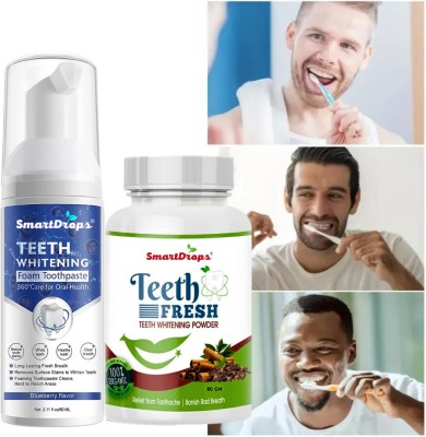 smartdrops Fresh Breath Foam Toothpaste and Teeth Cleansing Powder: Whitens Teeth, Fights Germs(1 Items in the set)