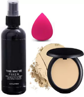 AMOSFIA Combo kit Makeup compact & makeup blender And makeup fixer(3 Items in the set)