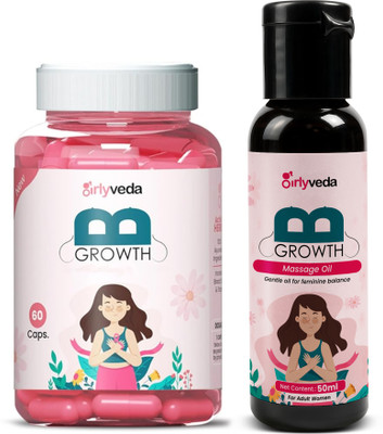 Girlyveda BGrowth Ayurvedic Massage Oil & Capsules for Women | Shatavari | Skin Elasticity(Pack of 2, 60 Capsules, 50 ml)