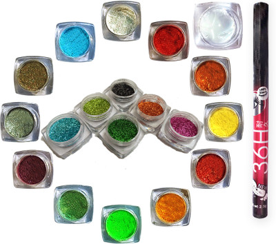 vizo Glitter Powder + 12 color Eye Shadow Shimmer Dust + Glitter-glue + Eyeliner(20 Items in the set)