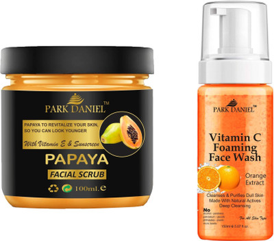 PARK DANIEL Papaya Scrub & Vitamin C Face Wash For Blackheads Removal Combo Pack of 2 (250 ML)(2 Items in the set)