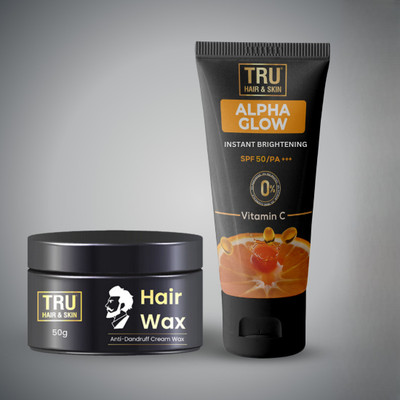 TRU HAIR & SKIN Sunscreen - SPF 50 PA+++ Alpha Glow for Men-50g & Hair Wax-50g(100 g)