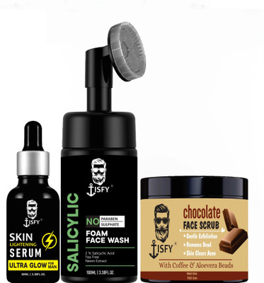 Tisfy Salicylic Foaming Daily Face Wash for Active Acne -100 ml & Serum -30Ml Face Scrub -100gm(2 Items in the set)