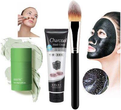 tanvi27 New Blackhead Remover Charcoal Face Mask Cream & Green Tea Purifying Clay Stick Mask & Face Pack Applicator(3 Items in the set)
