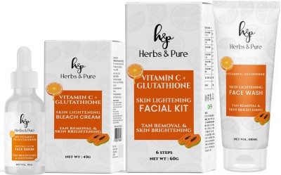 Herbs and Pure Skin Lightening Facial kit, Face Wash, Bleach and Natural Glow Face Serum 213 Gm(4 Items in the set)