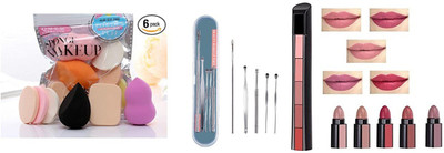 Lusty soul 6 in 1 Makeup Blender, Ear Wax Remover Tool & 5 in 1 Waterproof Matte Lipstick(8 Items in the set)