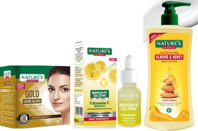 Nature's Gold Cream Bleach (43g) Bright Glow Vitamin C Serum (12ml) Nourishing Almond & Honey Body Lotion (400ml)(3 Items in the set)