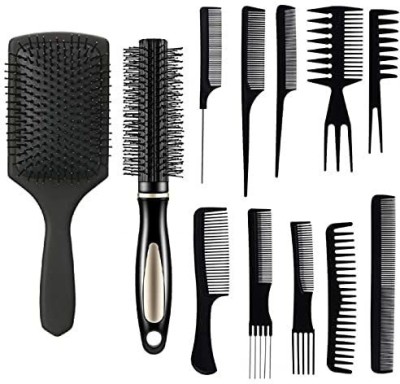 glowease 12 Pieces Hair Comb Paddle , Including1 Roller Brush and 10 Pc Comb