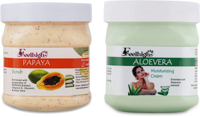feelhigh Face & Body Papaya Scrub & Aloe Vera Cream Cream -Skin care Products(2 Items in the set)