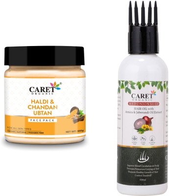 Caret Organic Haldi & Chandan Ubtan Face-Pack (100G) AND Red Seed Onion Oil(100ML)Cruelty & Paraben Free(2 Items in the set)