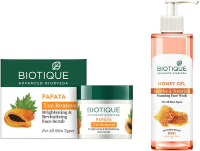 BIOTIQUE Papaya Face Scrub 75gm & Honey Gel Face Wash 200 ML(2 Items in the set)