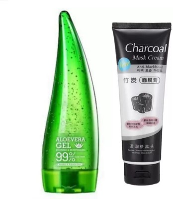 HOUSE OF COMMON Pure AloeVera Gel With Activated Charcoal Mask For Men & Women (2 Items in the set)(2 Items in the set)