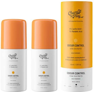 Chemist at Play UnderArm Roll On with 4% Lactic Acid & 1% Mandelic Acid | Prevents Odour & Brightens Skin | Aqua Fragrance | Alcohol Free |
