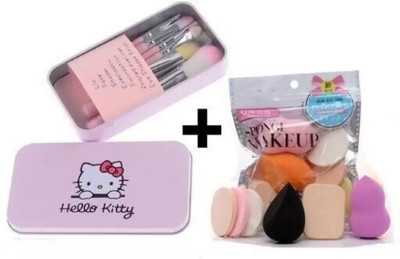 SUBHMUN Set of 7 Beauty Makeup Mini Pink Brush WITH SOFT FAMILY BLENDER PACK OF 6(2 Items in the set)