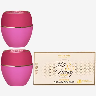 Oriflame TENDER CARE Raspberry Multi-purpose Balm 10.5 ml (Pack of 2) with MILK & HONEY GOLD Softening Creamy Soap Bar 100 g(3 Items in the set)