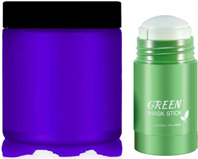 YAWI GREEN STICK MASK FOR ANTI ACNE , CLEANER FACE , TEMPORARY CREAMY HAIR COLOR WAX FOR PURPLE(2 Items in the set)