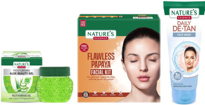 Nature's Moisturising Aloe Beauty Gel (100g)Advanced Flawless Papaya Facial Kit (60g)Daily De-Tan Gel Face Wash (50ml)(3 Items in the set)