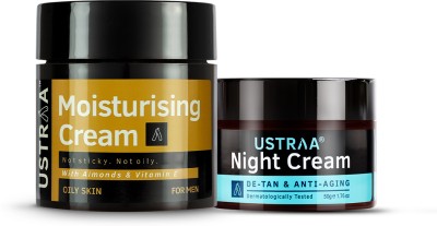USTRAA Moisturising Cream for Oily Skin - 100 g & Night Cream - De-tan and Anti-aging - 50 g(2 Items in the set)