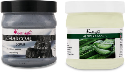 feelhigh Face & Body Charcoal Scrub & Aloe vera Mask -Skin care Products(2 Items in the set)