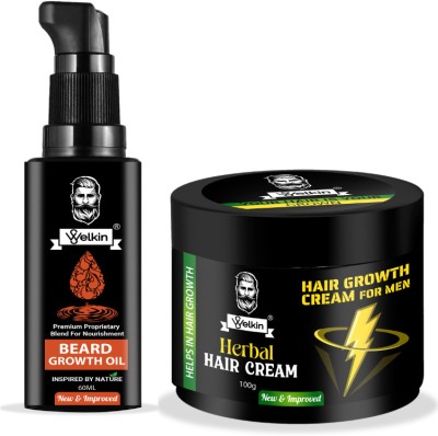 Welkin Herbal Hair Growth Hair Cream & Beard Growth Oil for Men(2 Items in the set)