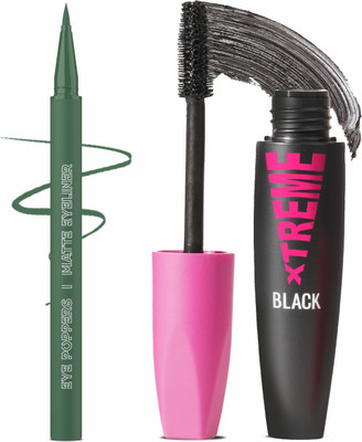 Glam21 Eye Poppers Matte Eyeliner- Mint to Be,0.5gm & Xtreme Mascara|Waterproof Volumizing-Black, 10ml | Combo(2 Items in the set)