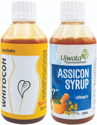 UJWALA AYURVEDASHRAM Whitocon and Assicon Syrup For Leucorrhoea, PCOS, PCOD and Irregular period(2 Items in the set)