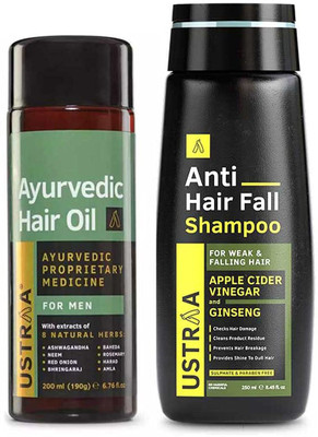 USTRAA Ayurvedic Hair Oil - 200 ml & Anti Hair Fall Shampoo - 250 ml | No SLS & Paraben(2 Items in the set)