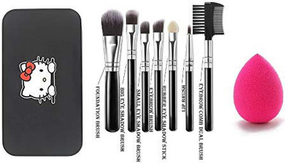 Pohok Professional Makeup Brush set of 7 (Black) With Strong Storage Box With 1 Sponge Puff(2 Items in the set)