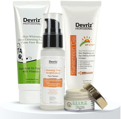 DEVRIZ PROFESSIONAL Skin Brightening Day Serum Night Cream Pigmentation Face Wash With Sunscreen Gel(4 Items in the set)