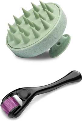 Piru Hair Growth Combo Kit – 0.5mm Microneedle Roller & Green Scalp Massager Brush for Men & Women(2 Items in the set)
