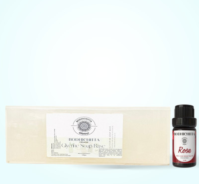 Bodhichitta Glycerin Ultra Clear Melt & Pour Soap Base 1kg with Rose Essential Oil 15ml Ideal for Soap Making(2 Items in the set)