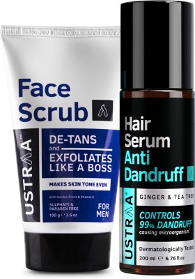 USTRAA Face Scrub De-Tan - Effective Tan Removal & Anti-Dandruff Hair Serum for Men(2 Items in the set)