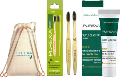PUREXA 5-in-1 Oral Hygiene Pack – Tongue Cleaners, Charcoal Brushes & Sensitive Toothpaste(5 Items in the set)