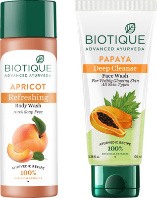 BIOTIQUE Face & Body Care Combo Apricot Refreshing Body Wash & Papaya Deep Cleanse Face Wash  (2 Items In The Set) For Rs. 167 @ 50 %