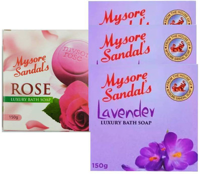 Mysore Sandal Rose and Lavender Soap 150g Each Pack(4 Items in the set)