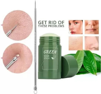 Wonholli FACE CLEANSING GREEN STICK MUD MASK SKIN CARE PURIFYING WITH WHITE HEAD REMOVER PIN(2 Items in the set)