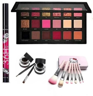 SHEFFO Rose Gold Palette 18 Shades, 36 H, Makeup Brushes Set of 7 & Gel Eyeliner(4 Items in the set)