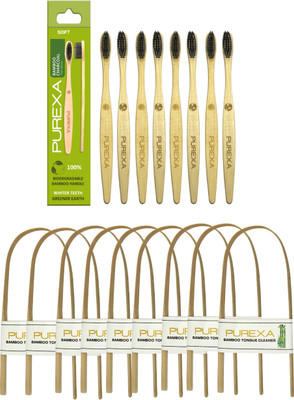 PUREXA Bamboo Charcoal Toothbrush With Bamboo Tongue Cleaner Extra Soft Toothbrush(17 Items in the set)