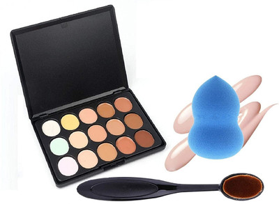 Lenon Beauty 15 Colors Contour Concealer Palette +1 Cream Powder Makeup Brush +1Puff(3 Items in the set)