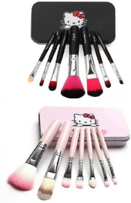 Rsentera 7pcs Makeup brush set black and pink combo(14 Items in the set)