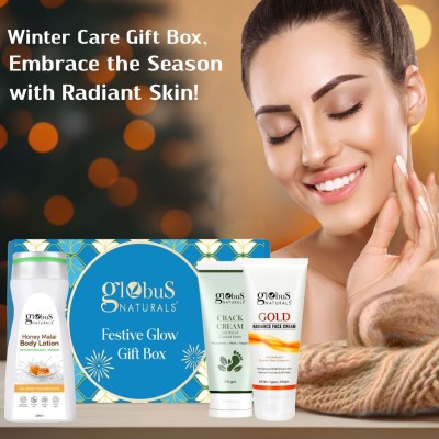 Globus Naturals Winter Care Gift Box - Honey Malai Body Lotion, Crack Cream, Gold Face Cream(3 Items in the set)