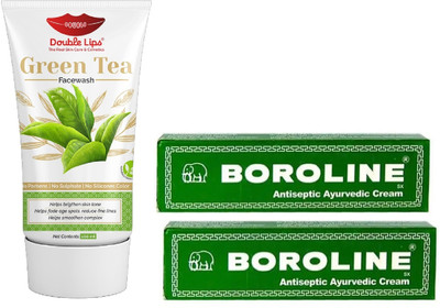 BOROLINE ANTISEPTIC CREAM PACK OF 2 WITH FACE CARE SOAP FREE GREEN TEA FACE WASH 100 ML(3 Items in the set)