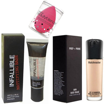 LOVE HUDA Professional Combo Set Waterproof Face Skin Base Primer With Foundation And Makeup Blender(3 Items in the set)